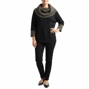 Questions? Black Cowl Neck 3/4 Sleeve Sweater Metallic Gold Accent Size 3X